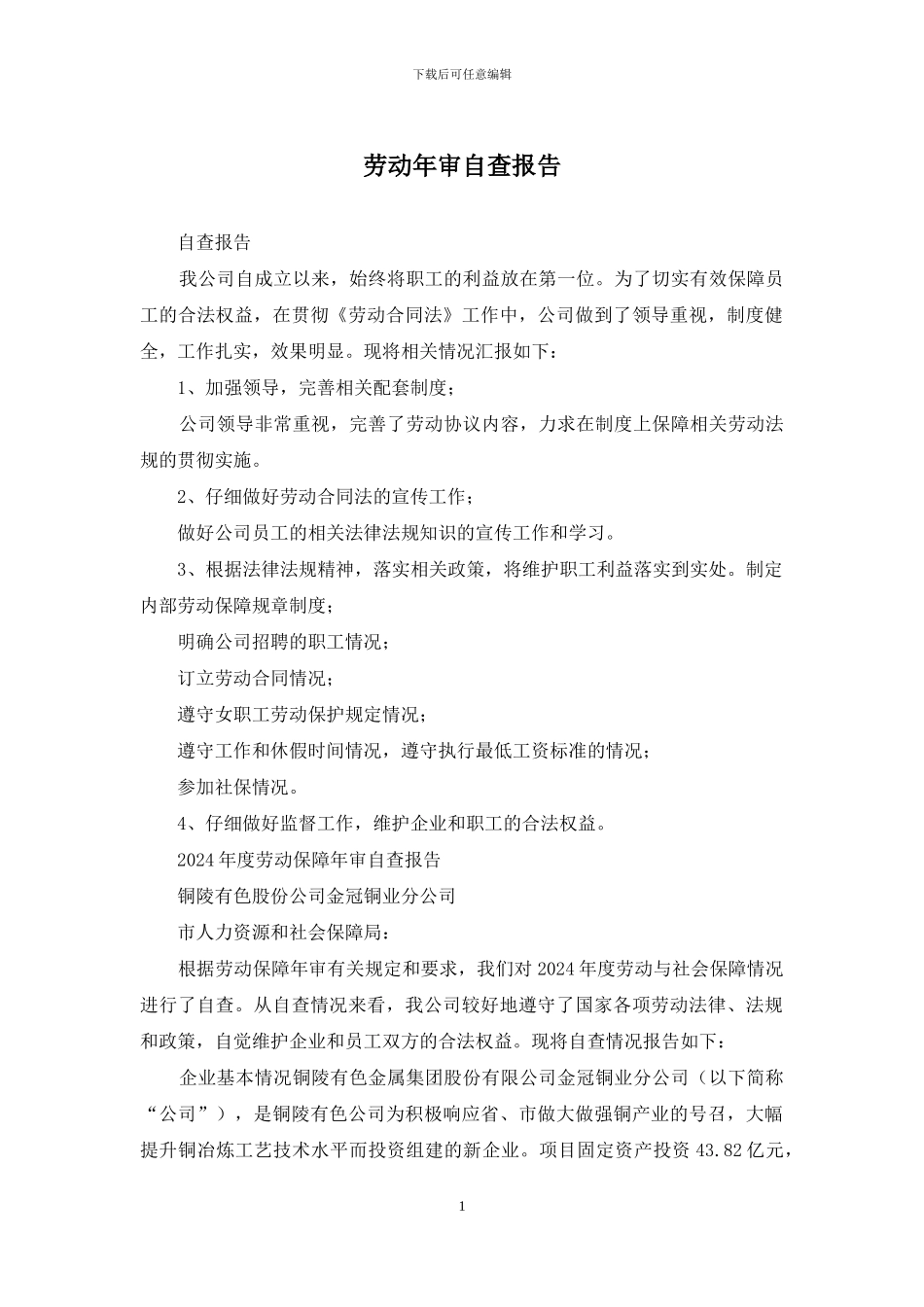 劳动年审自查报告_第1页