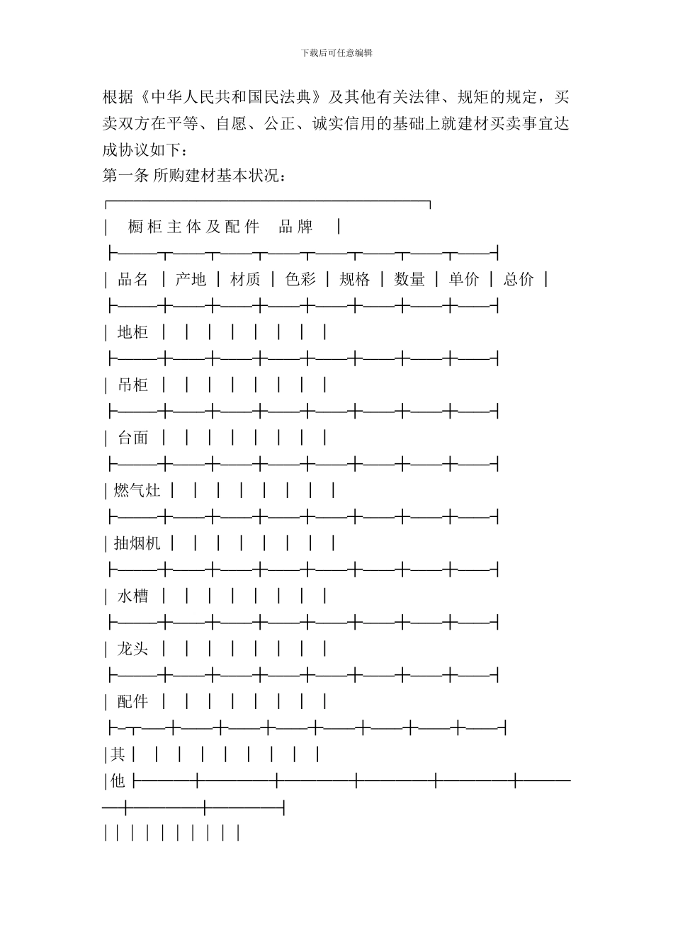 北京市建材购买合同范文(橱柜订购类)_第2页