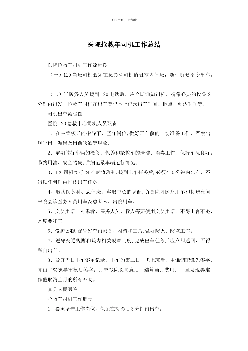 医院救护车司机工作总结_第1页