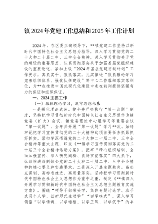 镇2024年党建工作总结和2025年工作计划