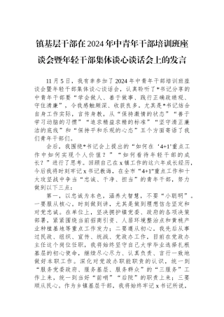 镇基层干部在2024年中青年干部培训班座谈会暨年轻干部集体谈心谈话会上的发言