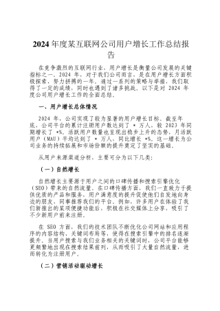 2024 年度某互联网公司用户增长工作总结报告