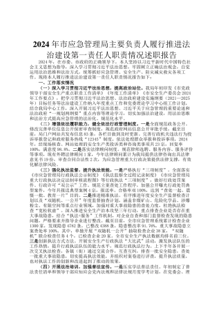 2024 年市应急管理局主要负责人履行推进法治建设第一责任人职责情况述职报告