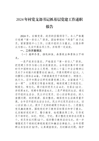 2024年村党支部书记抓基层党建工作述职报告