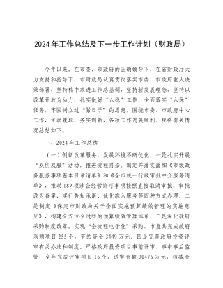 2024年工作总结及下一步工作计划（财政局）
