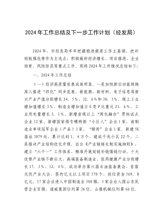 2024年工作总结及下一步工作计划（经发局）