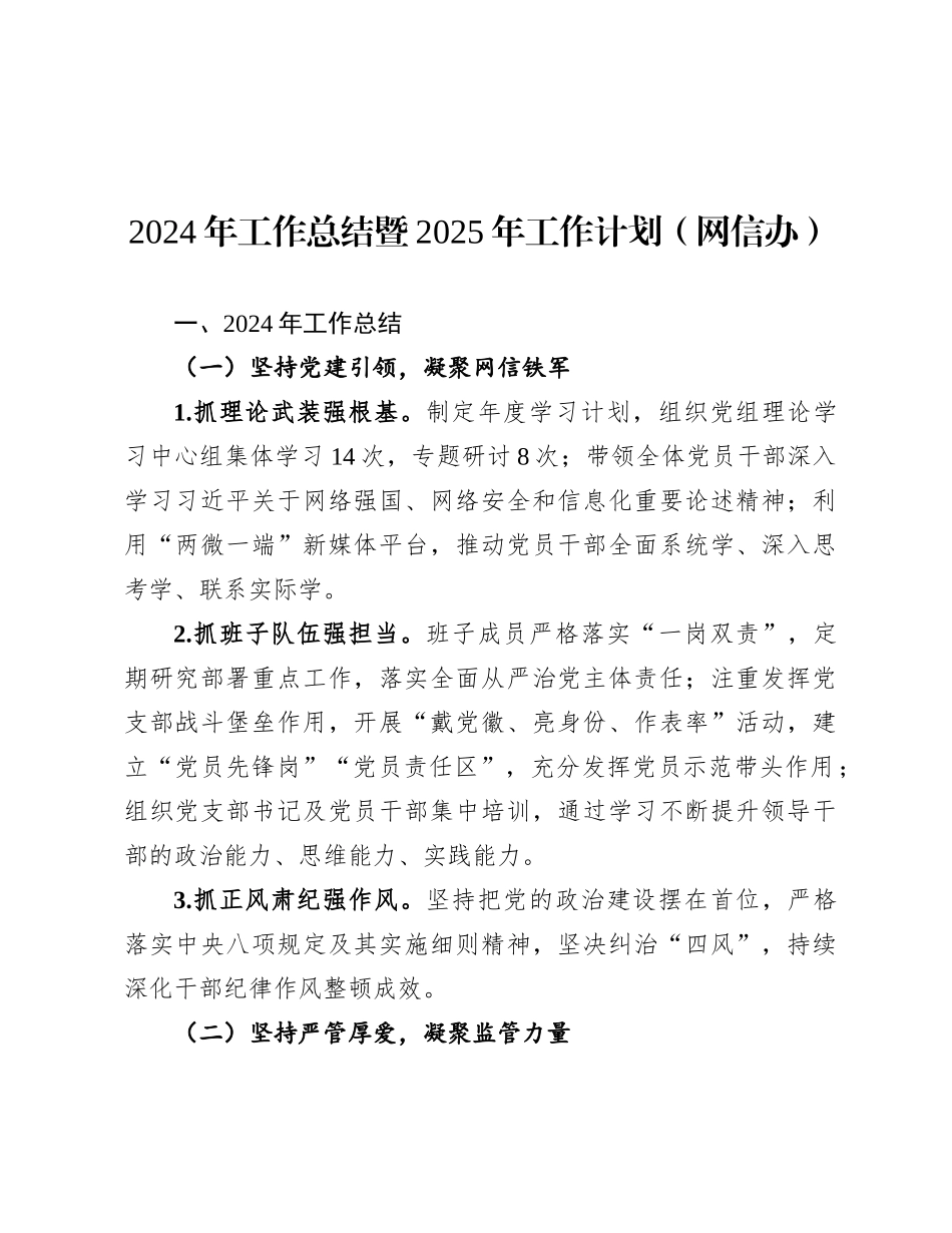2024年工作总结暨2025年工作计划（网信办）_第1页