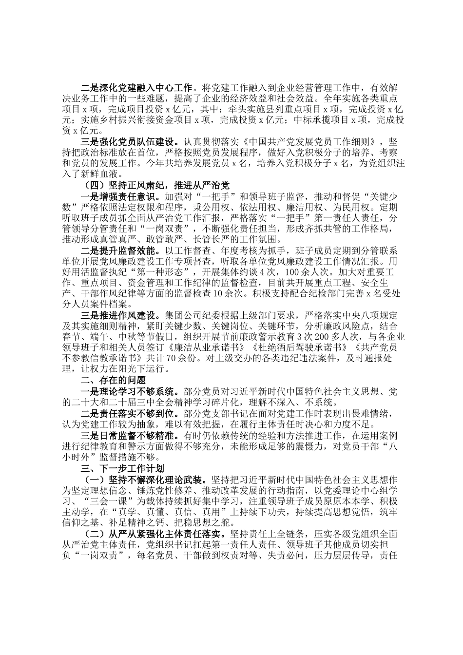 2024年公司党委落实全面从严治党主体责任情况的报告_第2页