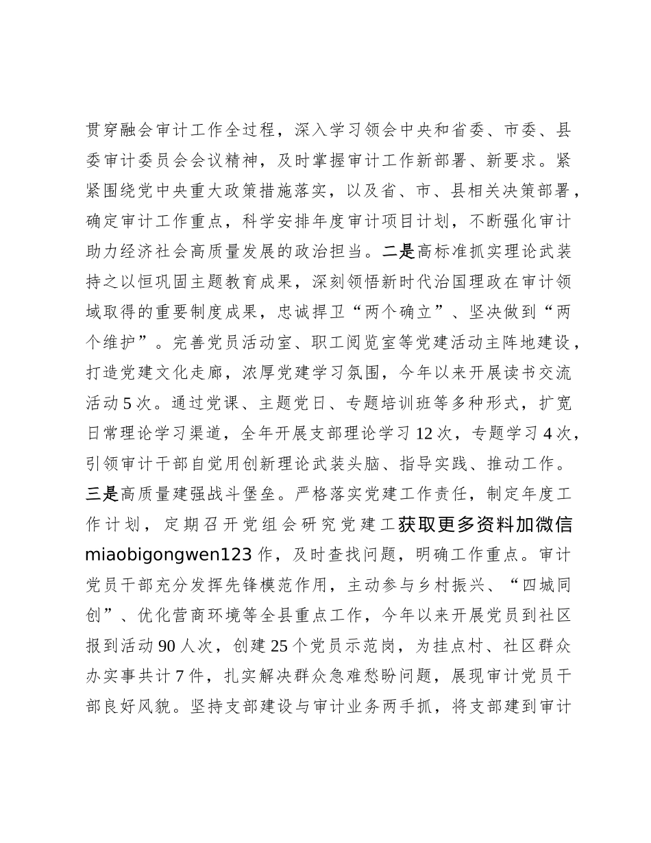 2024年落实全面从严治党主体责任工作情况报告（审计局党组）_第2页