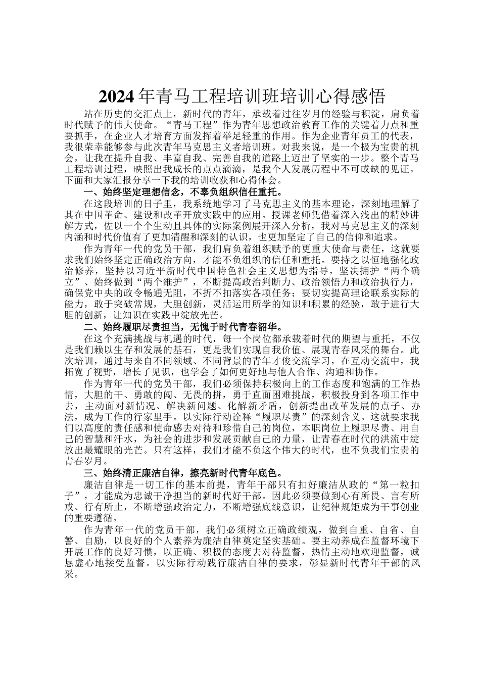 2024年青马工程培训班培训心得感悟_第1页