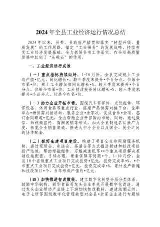 2024年全县工业经济运行情况总结