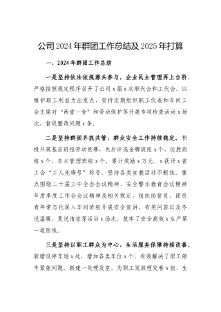 2024年群团工作总结及2025年打算（公司）