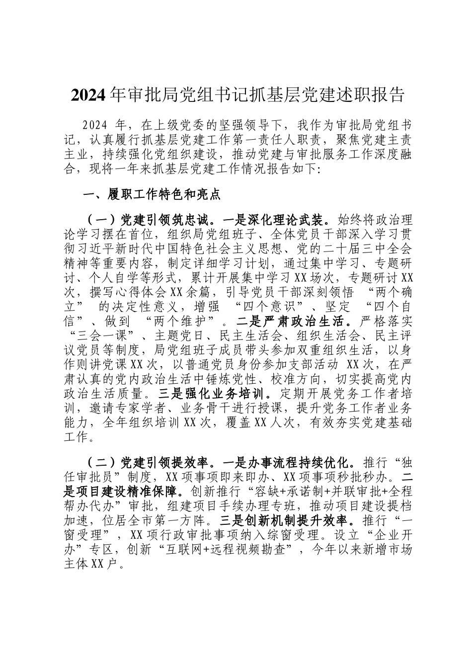 2024年审批局党组书记抓基层党建述职报告_第1页