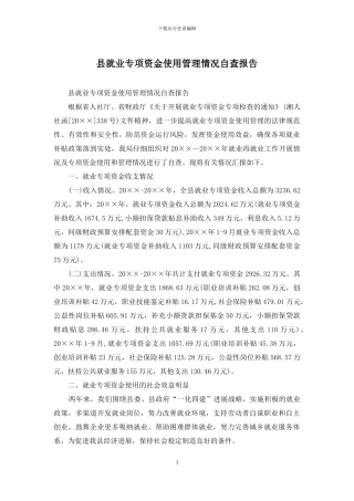 县就业专项资金使用管理情况自查报告