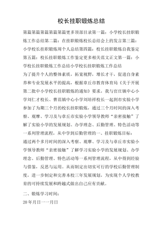 校长挂职锻炼总结