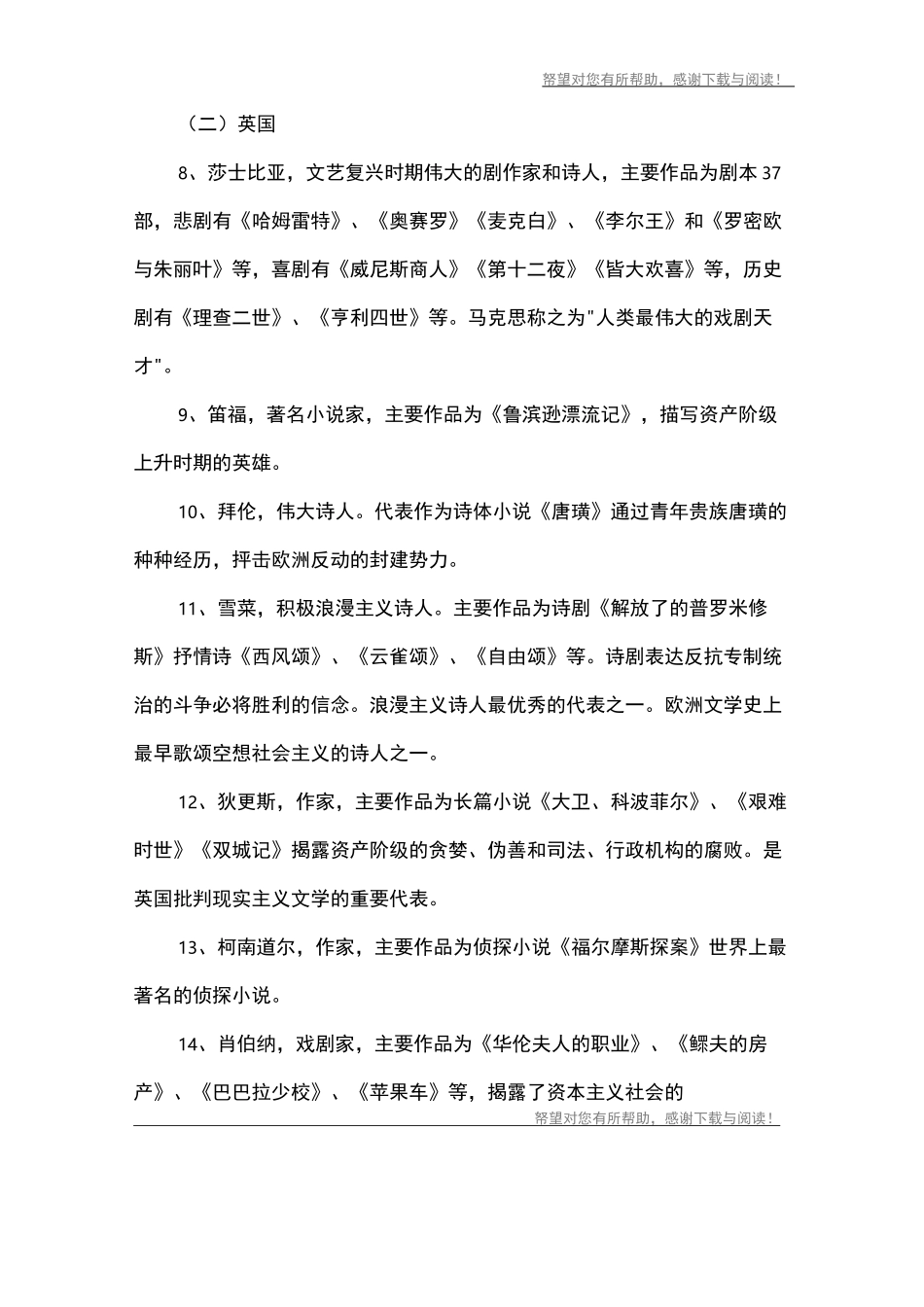 外国文学知识：外国重要作家作品_第2页