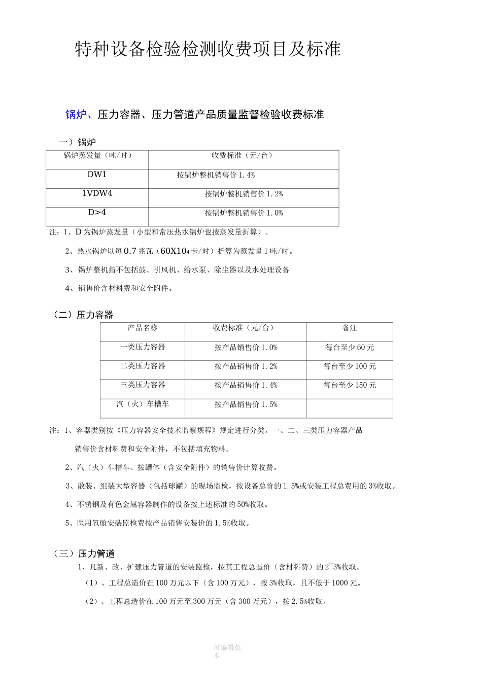 特种设备检验检测收费项目及标准_第1页