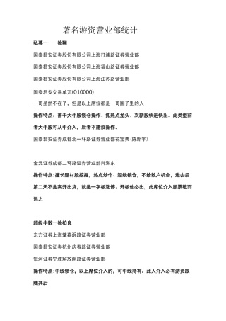 著名游资营业部