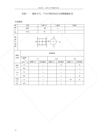 试验一游标卡尺千分尺和内径千分表测量轴孔径