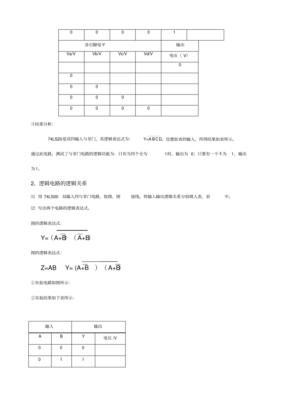 试验一门电路逻辑功能及测试试验报告_第2页