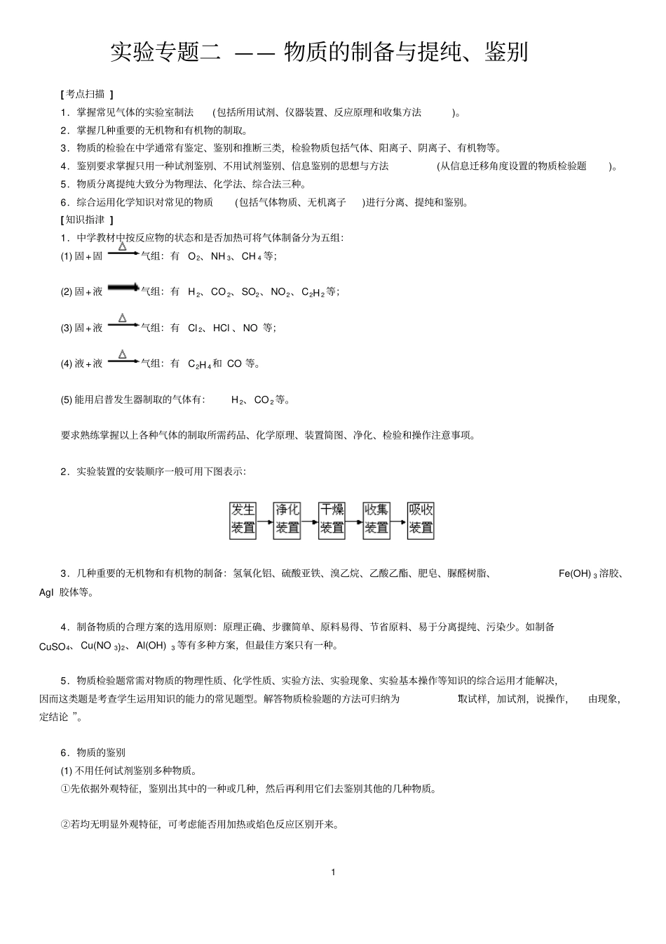 试验专题二——物质的制备与提纯、鉴别讲解_第1页