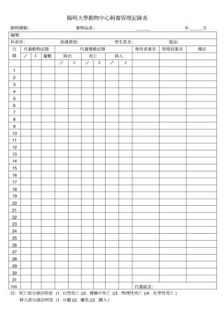 试验动物饲养管理记录表