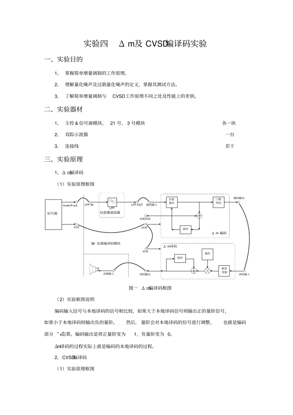 试验四Δm及CVSD编译码试验汇总_第1页