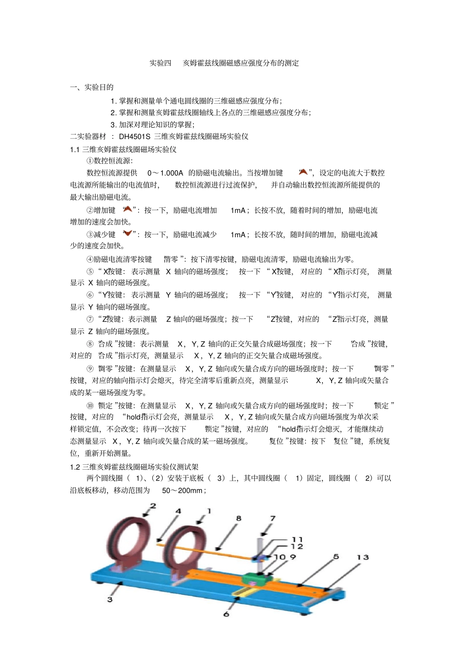 试验四亥姆霍兹线圈磁感应强度分布的测定_第1页