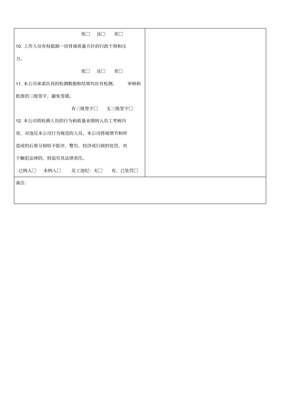 试验室公正性措施情况检查表_第2页