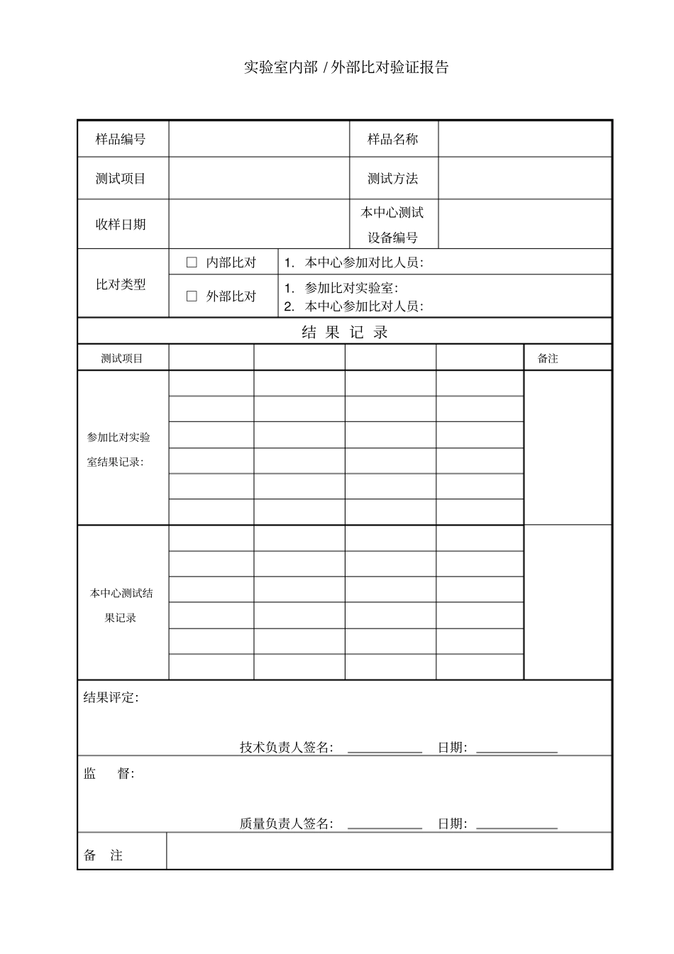 试验室内部外部比对验证报告_第1页