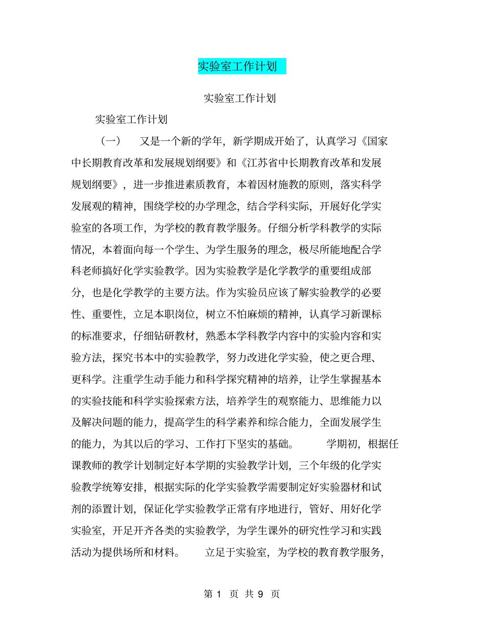 试验室工作计划【可编辑版】_第1页