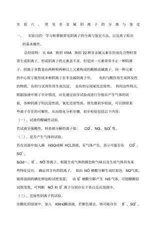 试验常见非金属阴离子的分离与鉴定