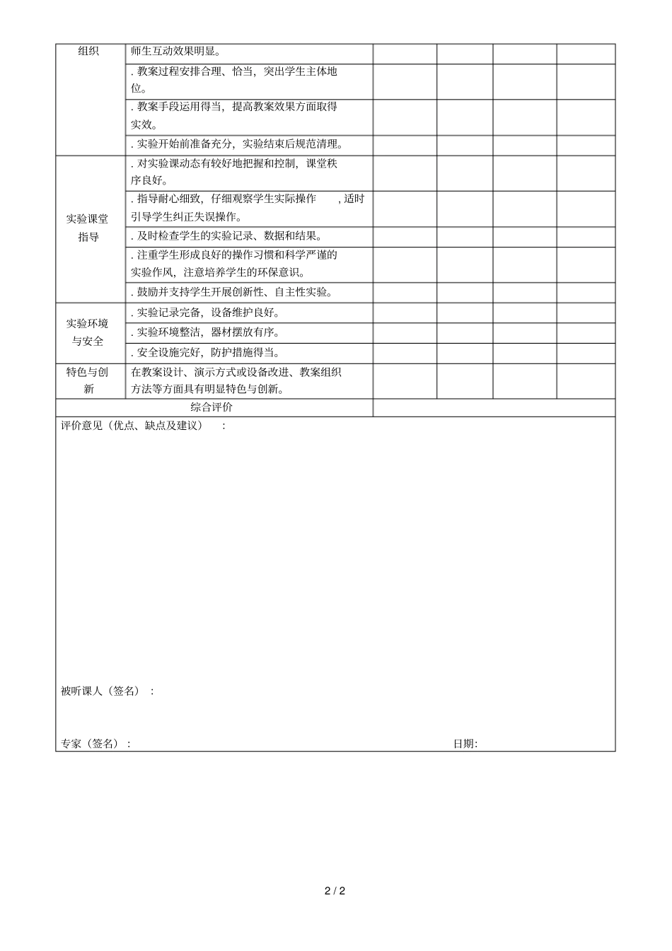 试验课程听课评议表_第2页