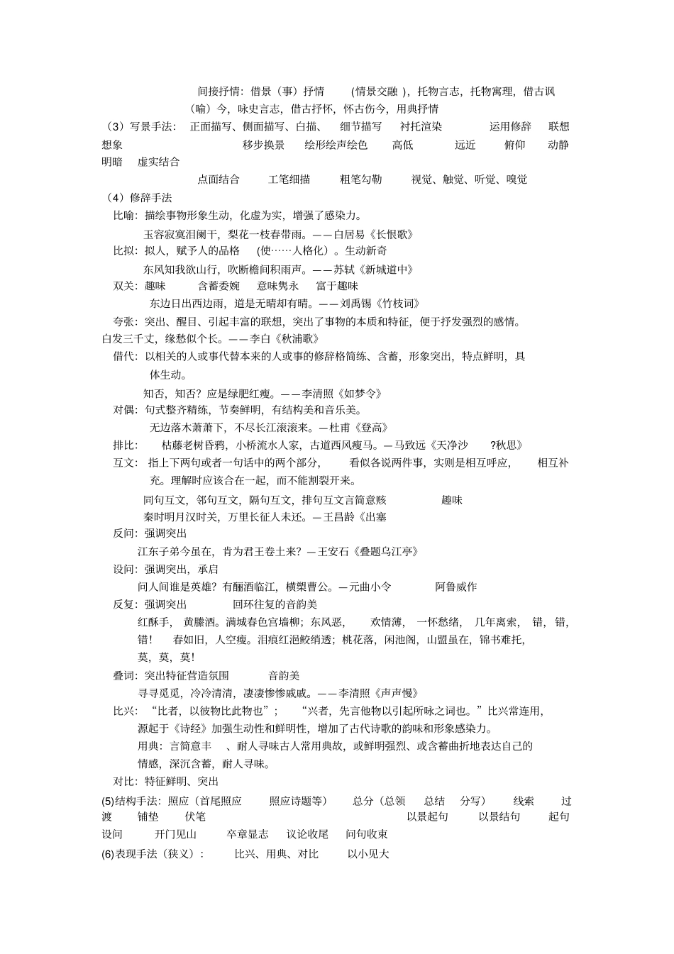 诗歌总结表达技巧答题模板风格_第2页