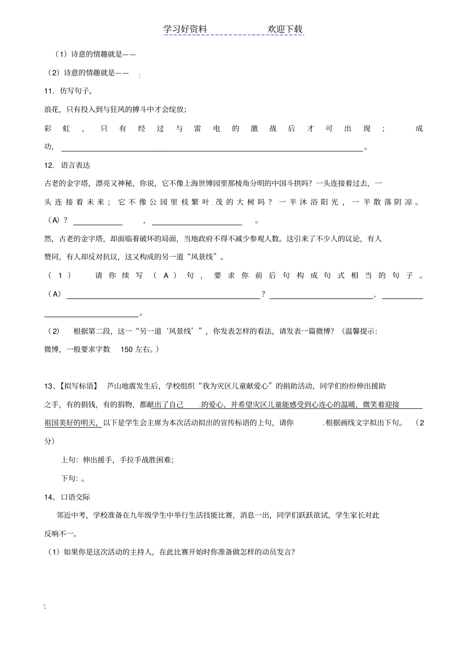 语文中考总复习专题选用仿写句子_第3页