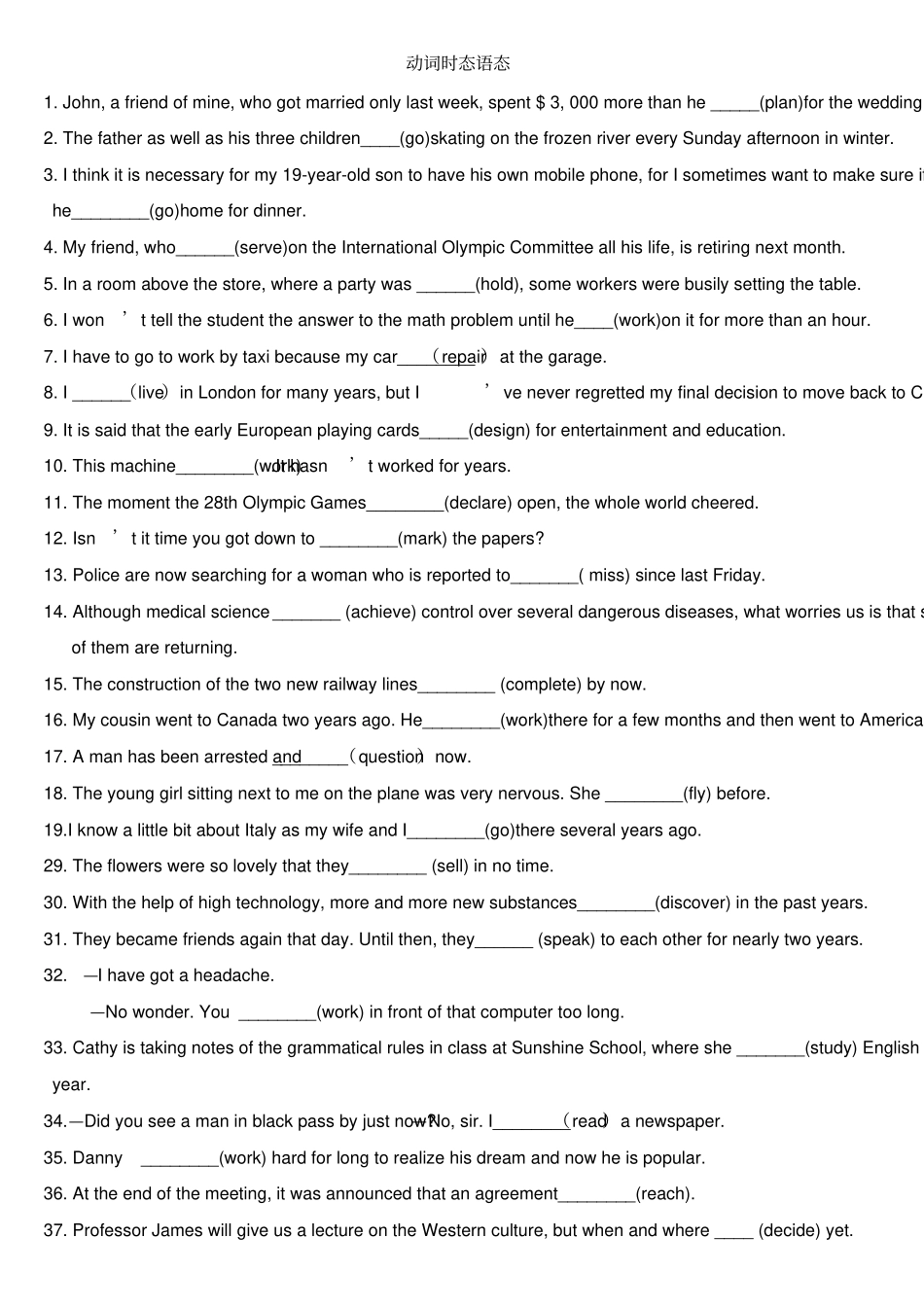 语法填空动词时态语态附答案_第1页