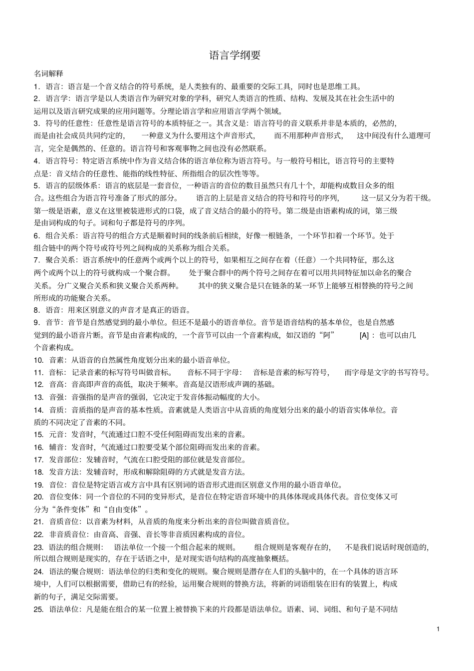 语言学纲要试题选选择填空判断问答国际音标_第1页