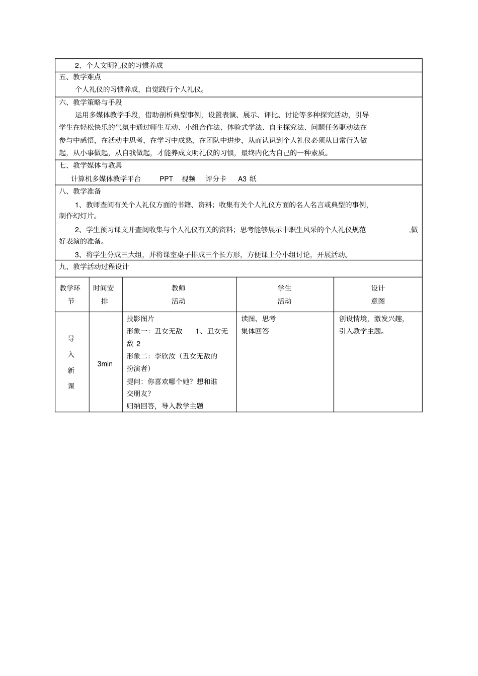 说课大赛获奖作品礼仪修养显个人魅力教学设计方案_第2页