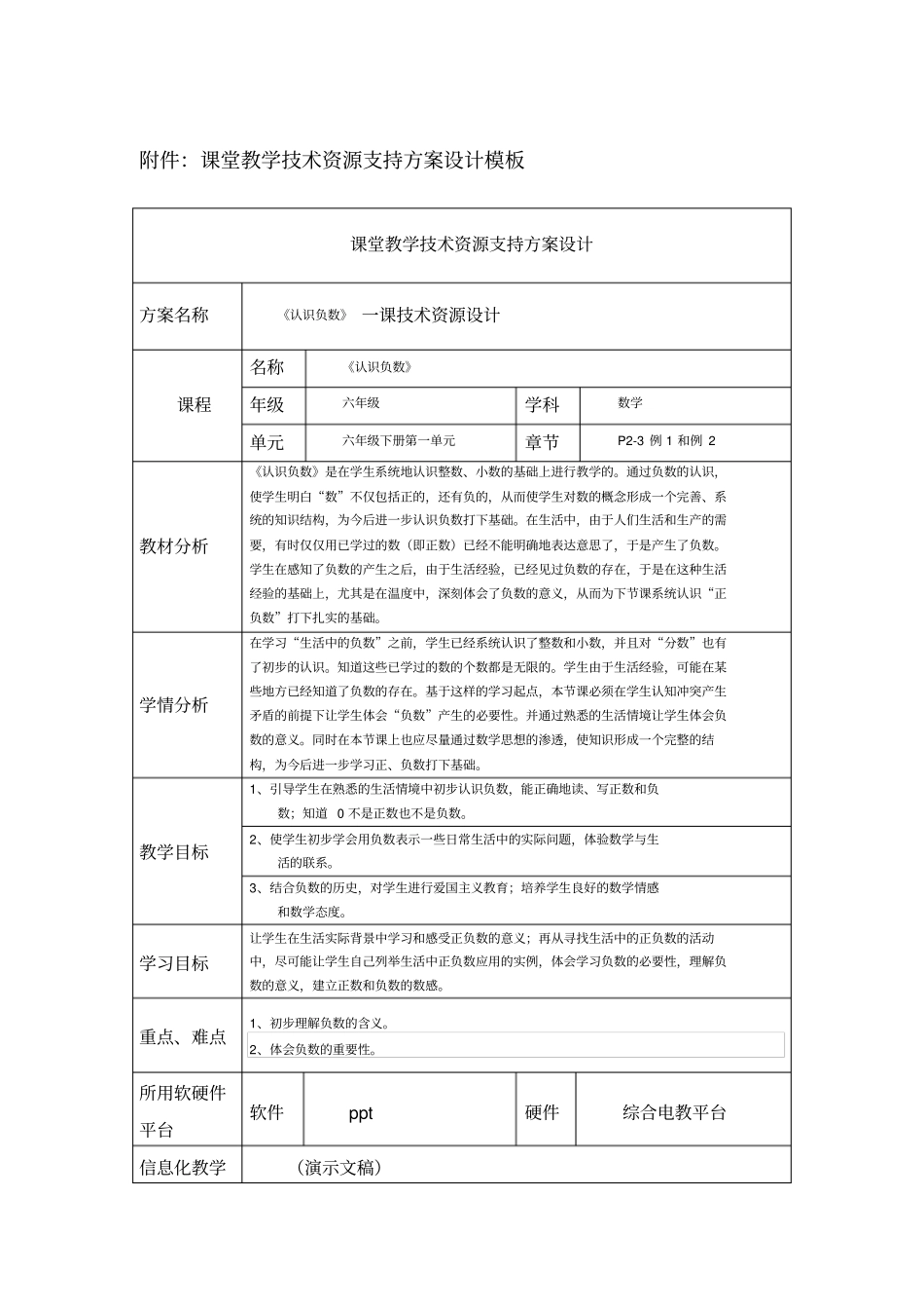 课堂教学技术资源支持方案设计认识负数_第1页