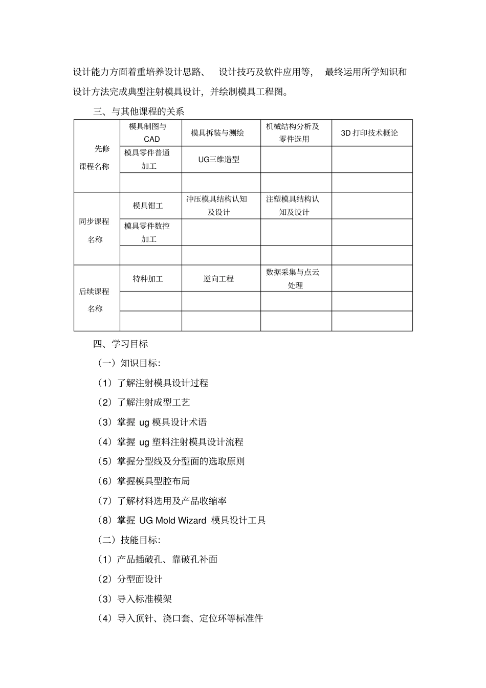 课程标准的参考格式可根据课程的特点进行适当修改UG模具设计学习领域课程标准_第2页