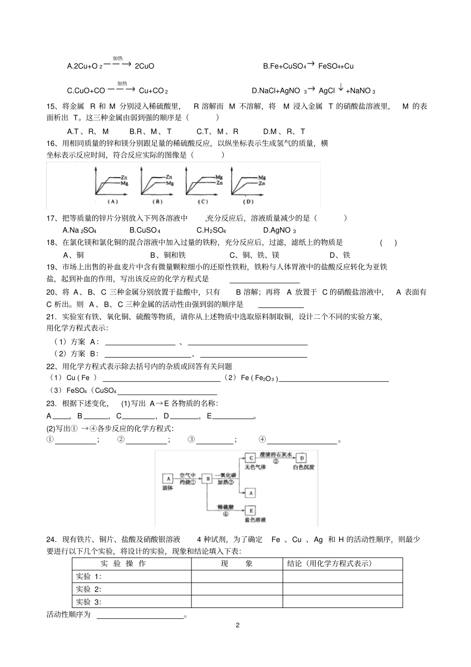 课题2金属的化学性质练习题_第2页