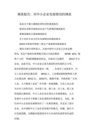 调查报告：对中小企业发展情况的调查