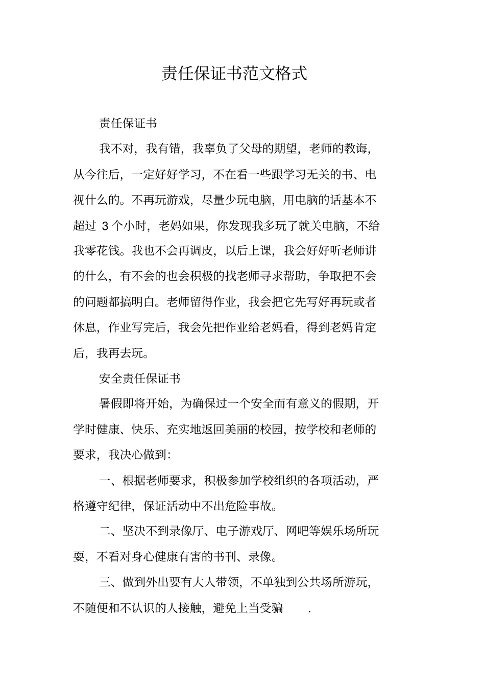 责任保证书范文格式_第1页