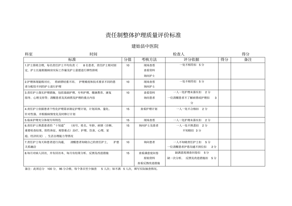责任制整体护理质量评价标准_第1页