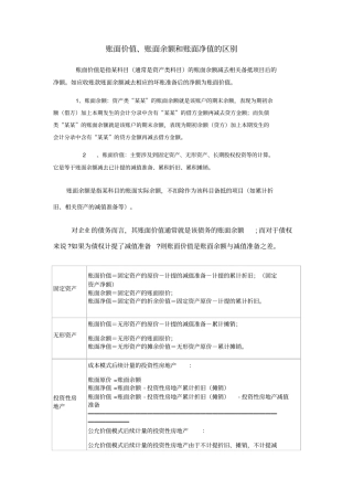 账面价值、账面余额、账面净值三者区别