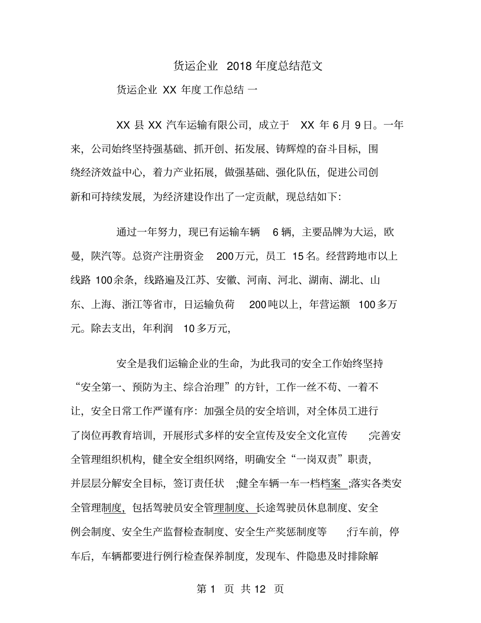 货运企业2018年总结范文_第1页