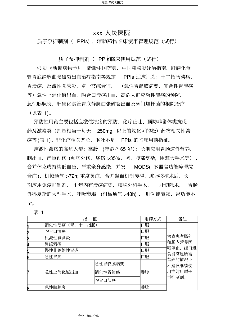 质子泵抑制剂PPIs临床使用管理规范方案_第1页