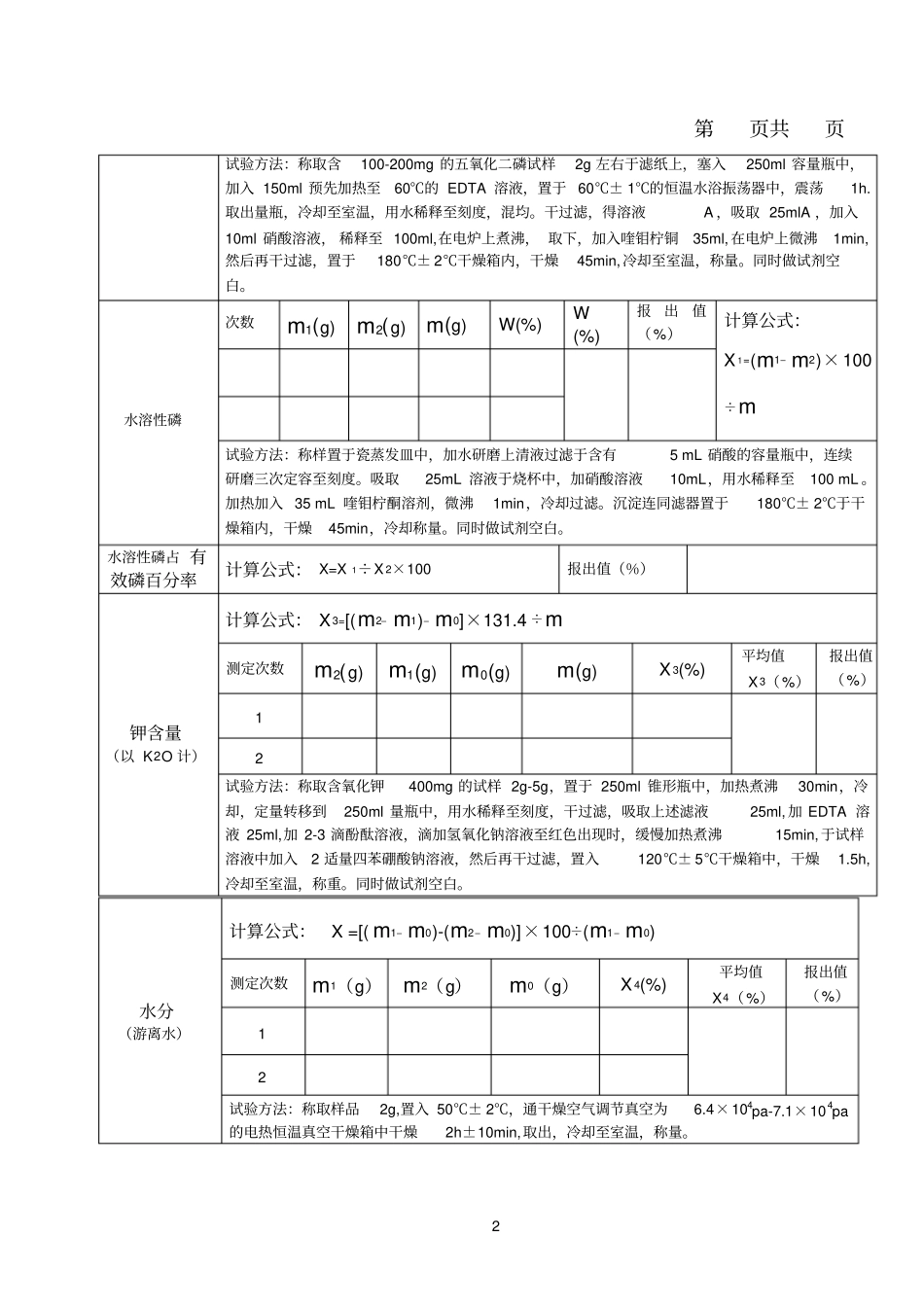 质检复混肥料检验原始记录_第2页