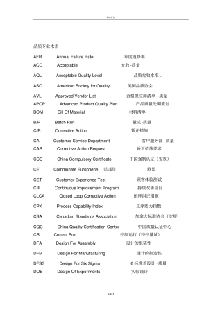 质量、品质专业术语