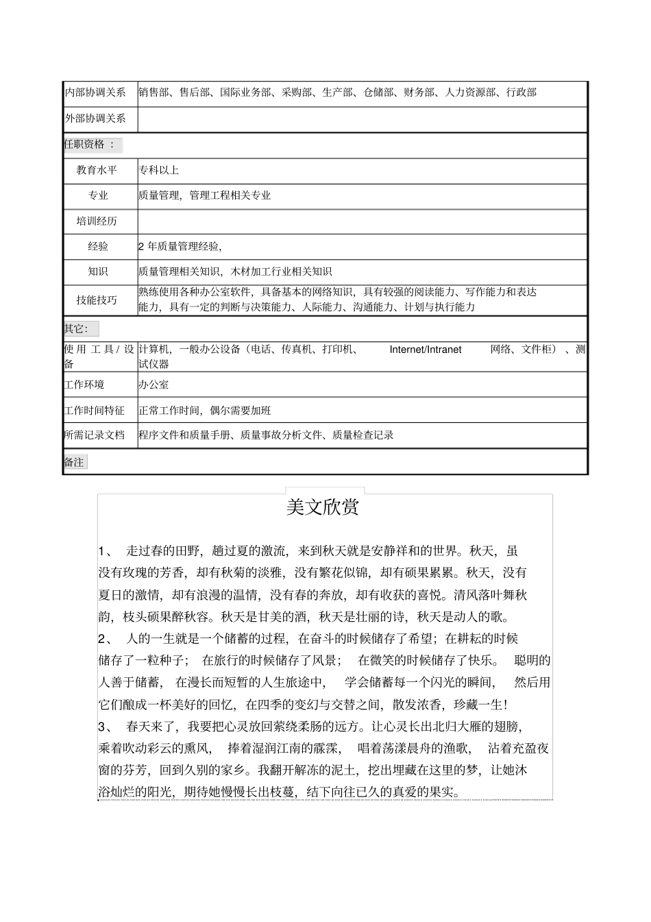 质量主管岗位说明书_第2页